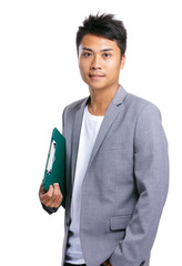 Asian business man hold clipboard