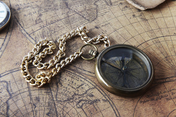 Fototapeta na wymiar compass on old map
