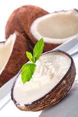 Coconut ice cream in coco shell