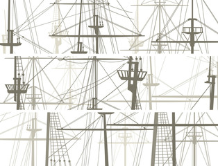 Horizontal vector banners of ship's masts and sailyards.