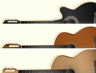 Obraz na płótnie Canvas Horizontal vector banners of some types guitar.
