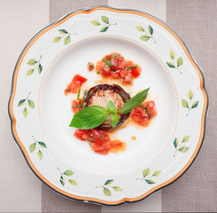 Eggplant with cheese and tomato