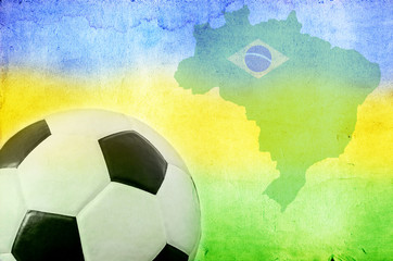 Soccer ball, Brazil map and colors of the flag