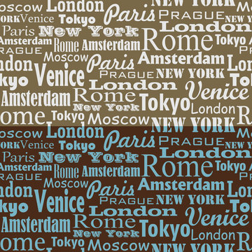 seamless text pattern with name of city and capitals