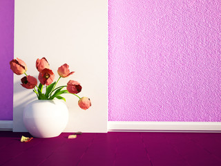 the flowers are  in a white vase