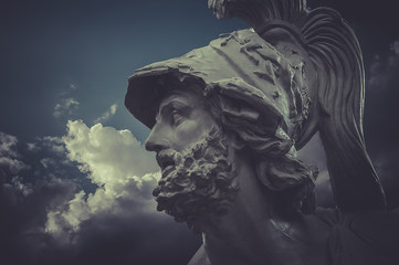 General Pericles, Greek sculptures over clouds background