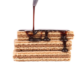 Coated stack wafers of chocolate.