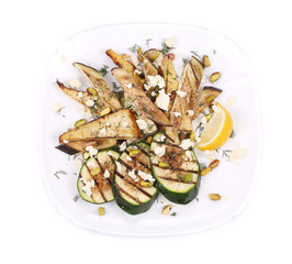 Salad with grilled vegetables and tofu.