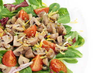 Mushroom salad with walnuts and tomatoes.