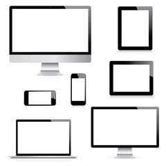 Modern isolated computer, laptop, tablet and smartphone vectors