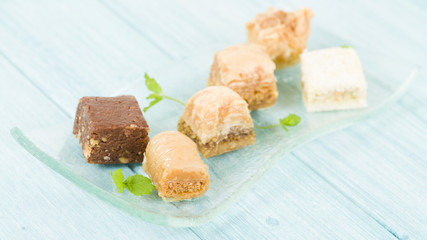 Baklava - Middle Eastern sweet pastry and nuts selection