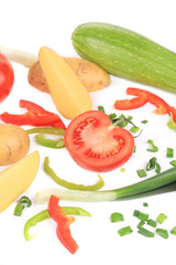 Composition of fresh sliced vegetables.