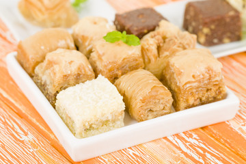 Baklava - Middle Eastern sweet pastry and nuts selection