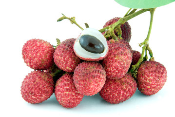 Fresh lychees isolated on white background.