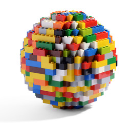 Globe or sphere of multicolored blocks