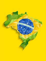 Brazil Flag Map Yellow Green Blue Background