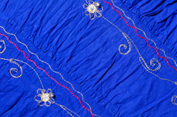 Blue embroidered fabric