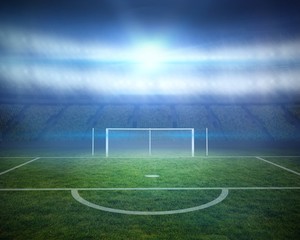 Fototapeta na wymiar Football pitch with goalpost in stadium