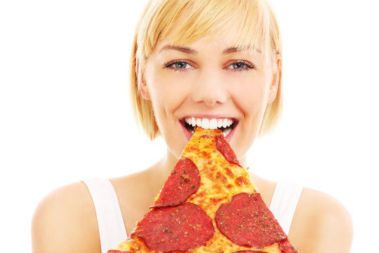 Woman And Pepperoni Pizza