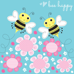 bees flower vector illustration