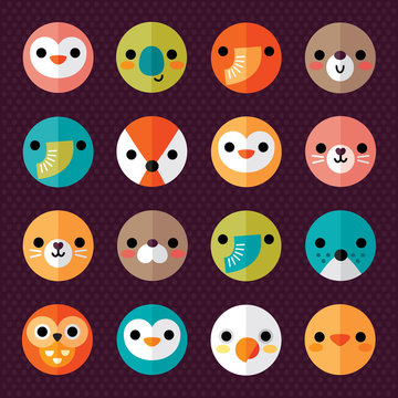 set of cute animal smiley face stickers