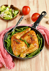 Roasted chicken legs with green beans
