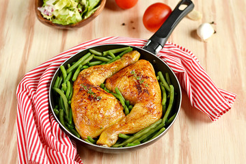 Roasted chicken legs with green beans