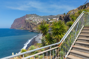 Naklejka premium Beautiful coast of Madeira Island with hiking trai