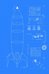 Naklejka premium Blueprint Rocket (vertical)