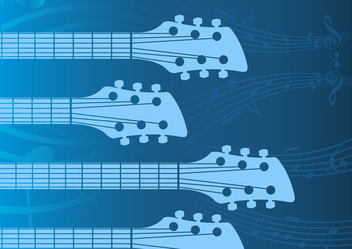 music, vector blue background with Guitar headstocks