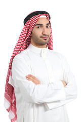 Serious arab saudi emirates man posing with folded arms
