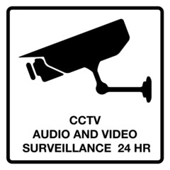 CCTV audio and video surveillance 24 hours, sign, vector