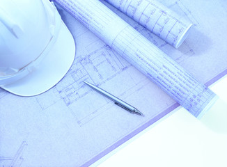 blueprint and helmet