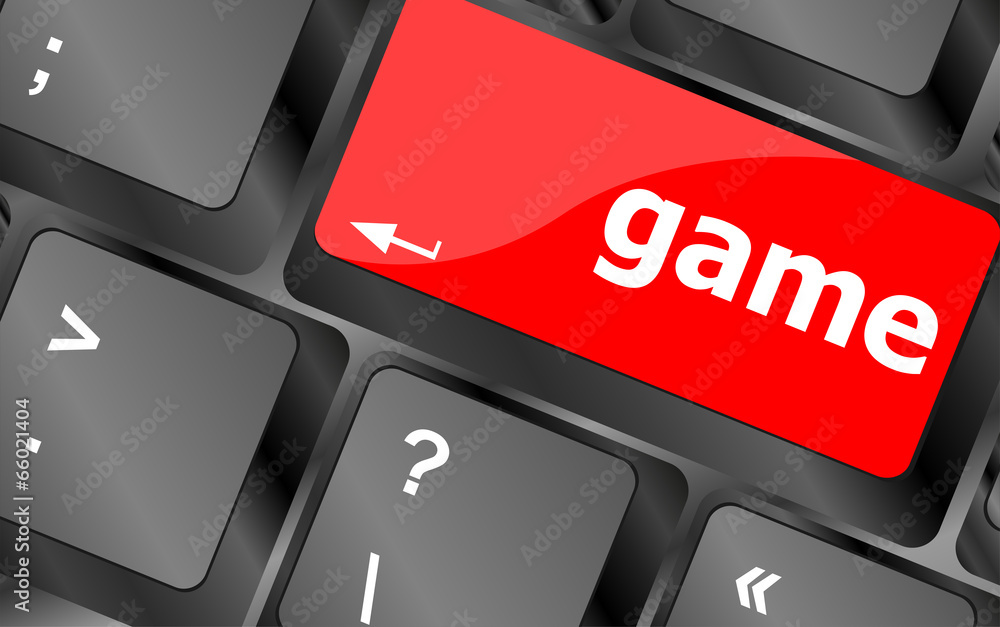 Poster computer keyboard with game key - technology background