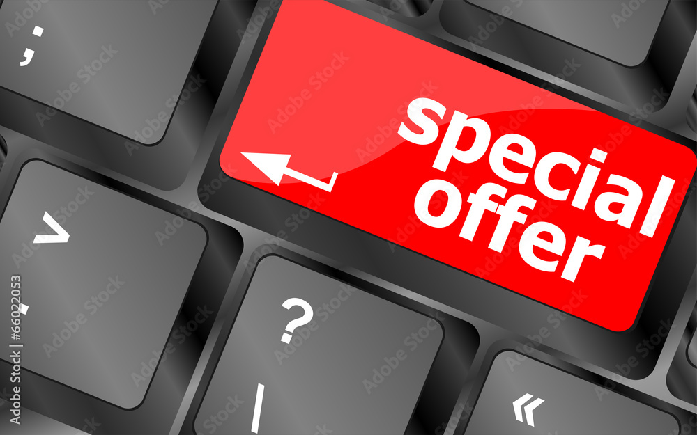 Poster special offer button on computer keyboard keys