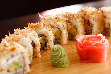 sushi on the wood board