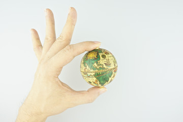 Hand make signal by ok with globe isolated