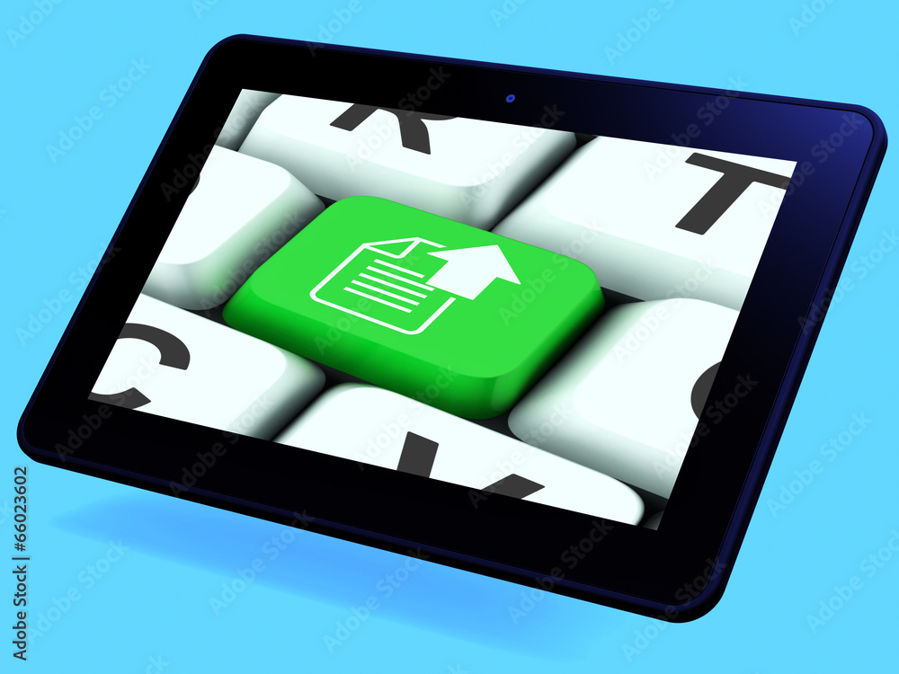 Aufkleber upload arrow and file key tablet shows uploaded software or data