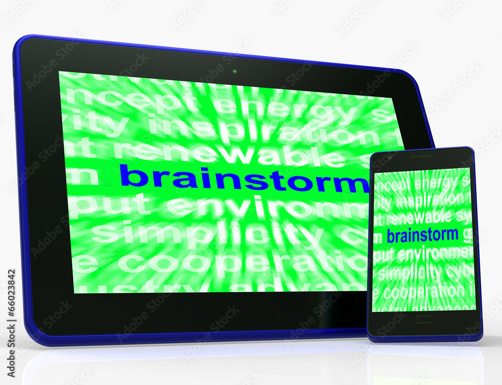 Poster brainstorm tablet means thinking creatively problem solving and