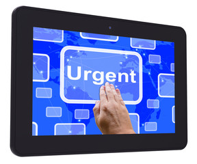 Urgent Tablet Touch Screen Shows Urgent Priority Or Speed Delive