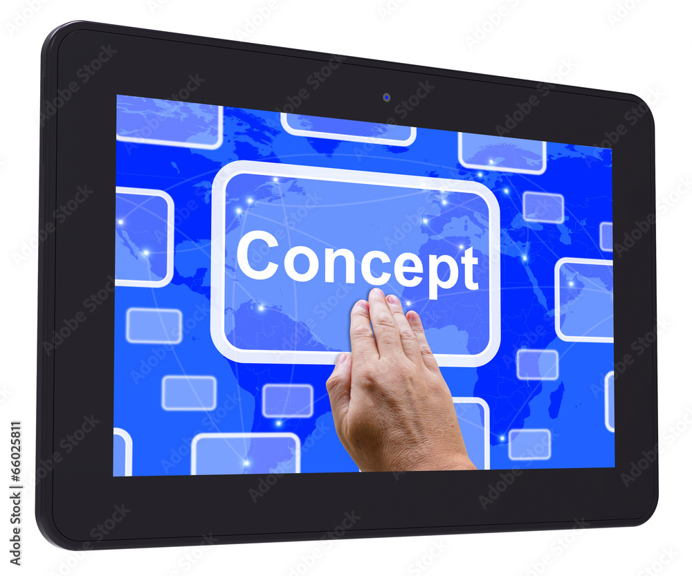 Poster concept tablet touch screen shows idea concepts