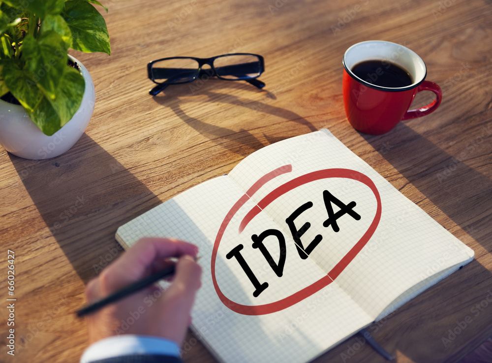 Poster man with note pad and idea concept