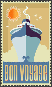 Vintage retro cruise ship vector design - Holiday travel poster