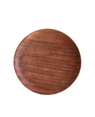 small circle wooden tray on white background