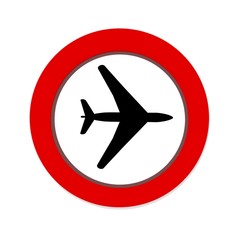  Red prohibition NO FLYING  sign on white background
