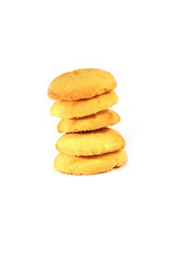 Fototapeta na wymiar Five cookies stacked, white background