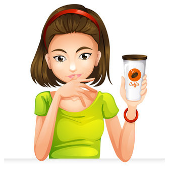 A woman holding a glass of coffee