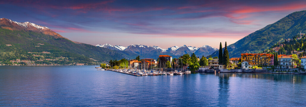 Panorama of the city Bellano, lake Lecco