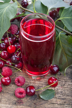 juice made from organic strawberries, cherries and raspberries