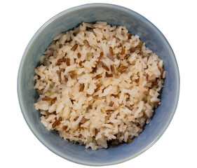 Jasmine Rice with brown rice in a dish on a white background.